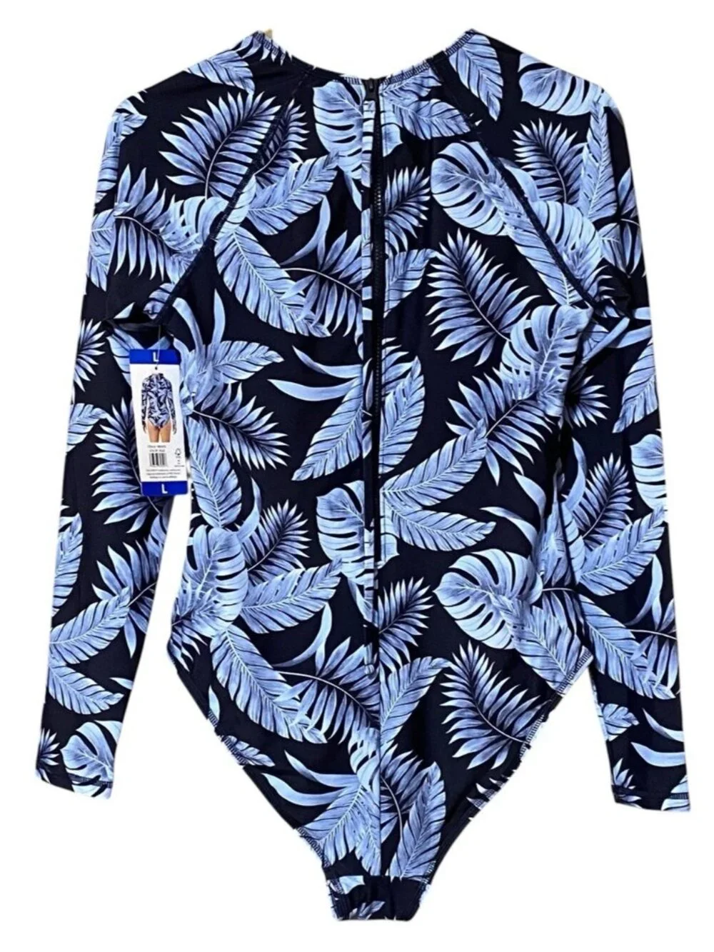 Hurley Womens L Blue Floral Long Sleeve One Piece Swimsuit UPF 50 Surf